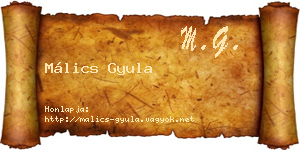 Málics Gyula névjegykártya